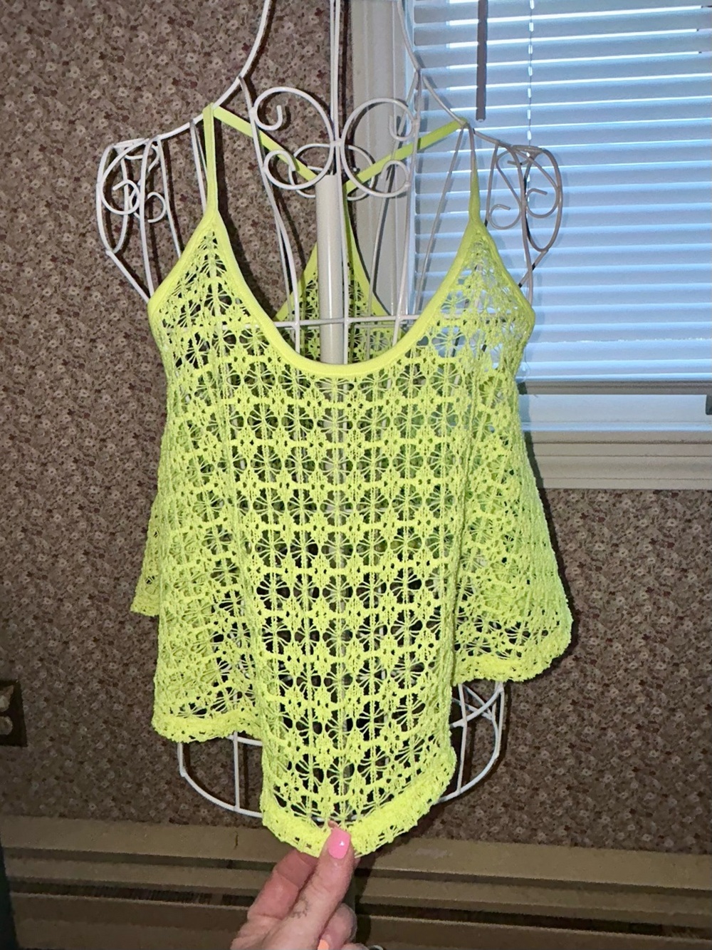 RARE Victorias Secret PINK- Neon Yellow Crochet Cropped Tank